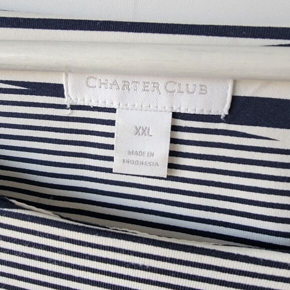 charter club top womens size xxl striped 3/4 sleeve shoulder button Navy White - Picture 7 of 9